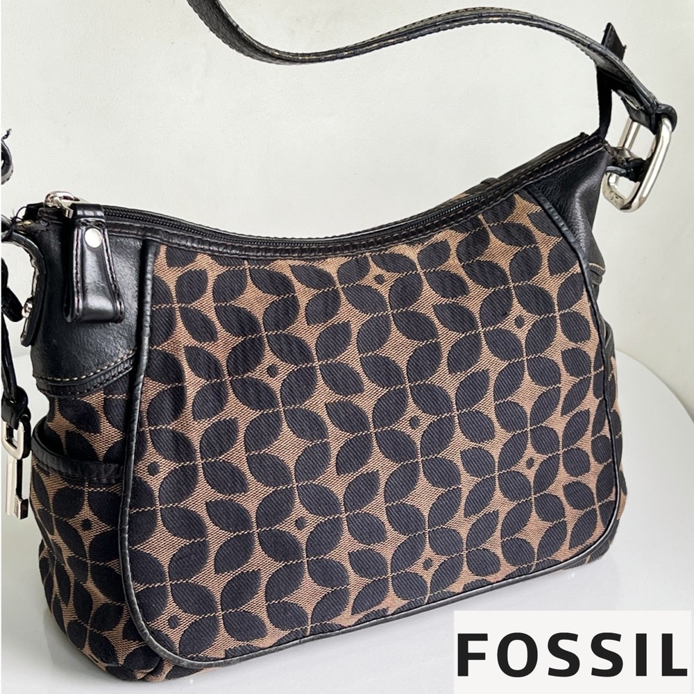 Fossil Vintage Canvas Y2K Logo Brown Geometric Shoulder Bag